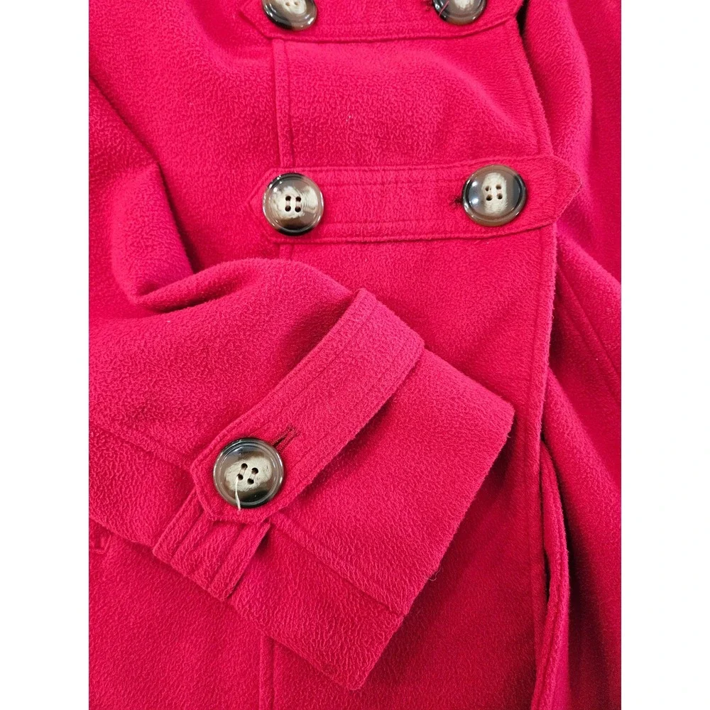 Y2K Cozy Core Mall Goth Red Hooded Pea Coat Double Breasted Fleece Jacket M